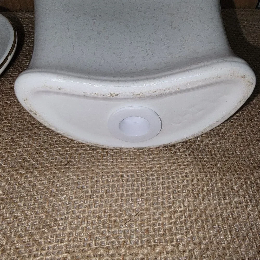 Bathroom Set Soap Dish Toothbrush Holder White Pearlized Gold Trim